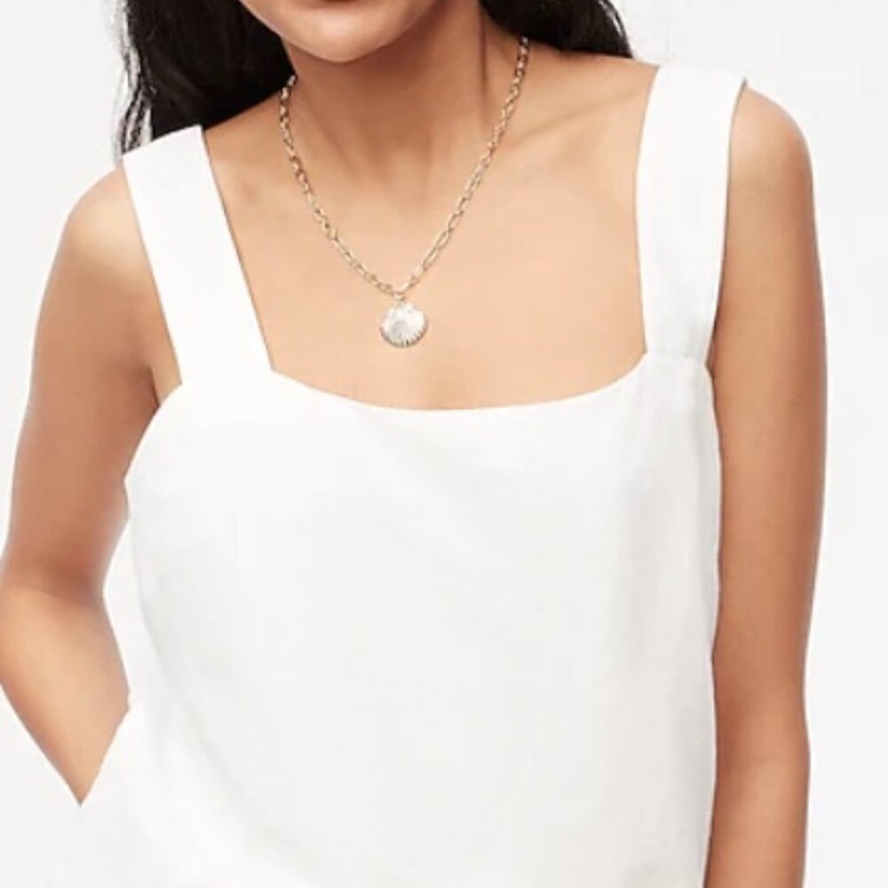 J. Crew Factory Linen Blend Square Neck Tank White Sz L #627